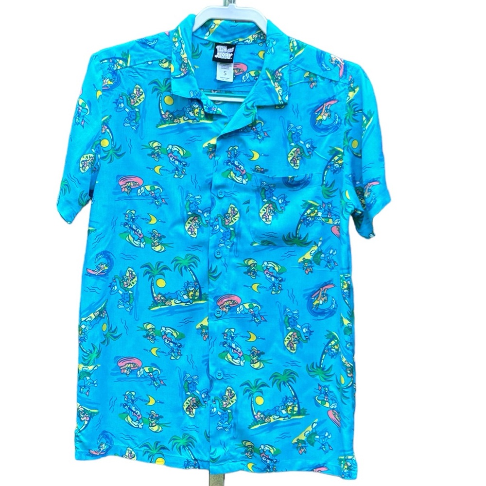 Classic Cartoon Tom & Jerry Button Down Hawaiian Shirt Size S